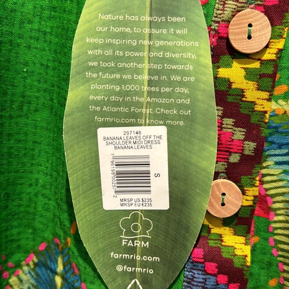 FARM Rio NWT Banana Leaves Off the Shoulder Midi Dress W/Belt and Puff Sleeves. - Picture 5 of 13